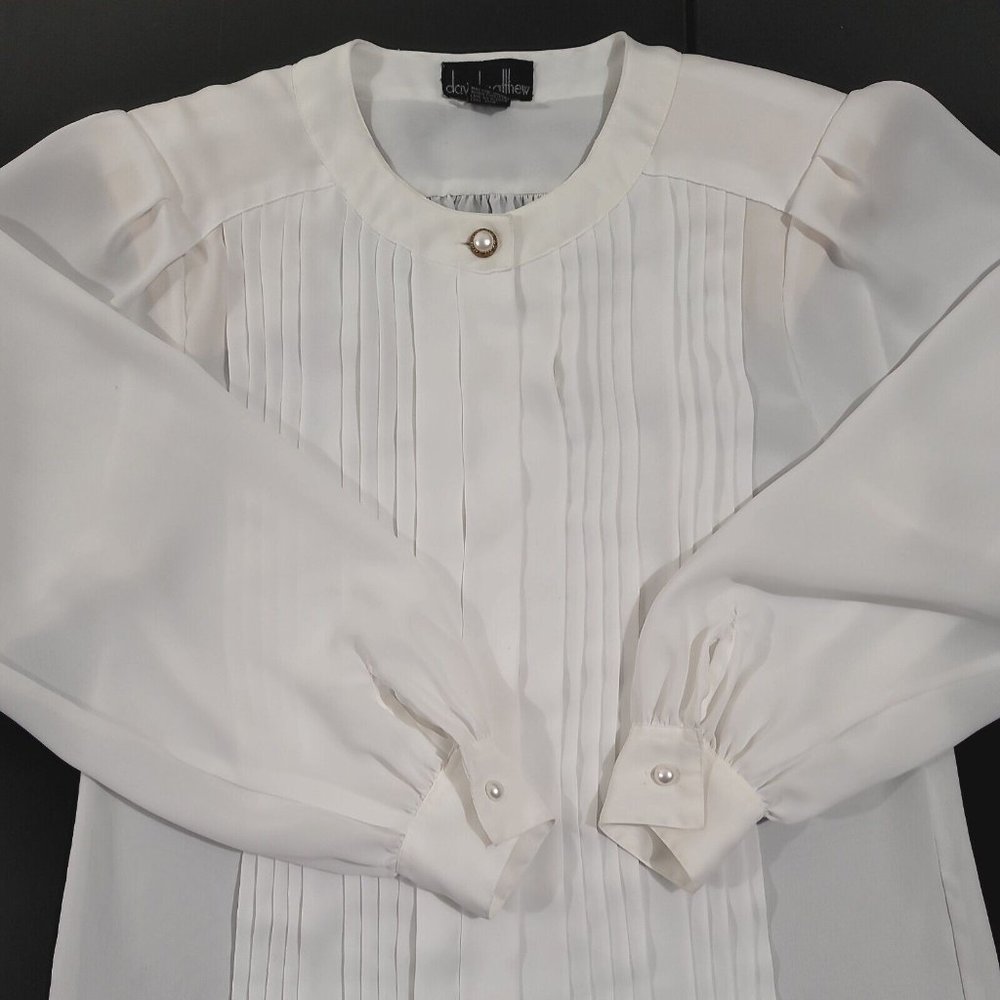 Vintage David Matthew Women's Secretary Blouse Pleated Long Sleeve Size 4